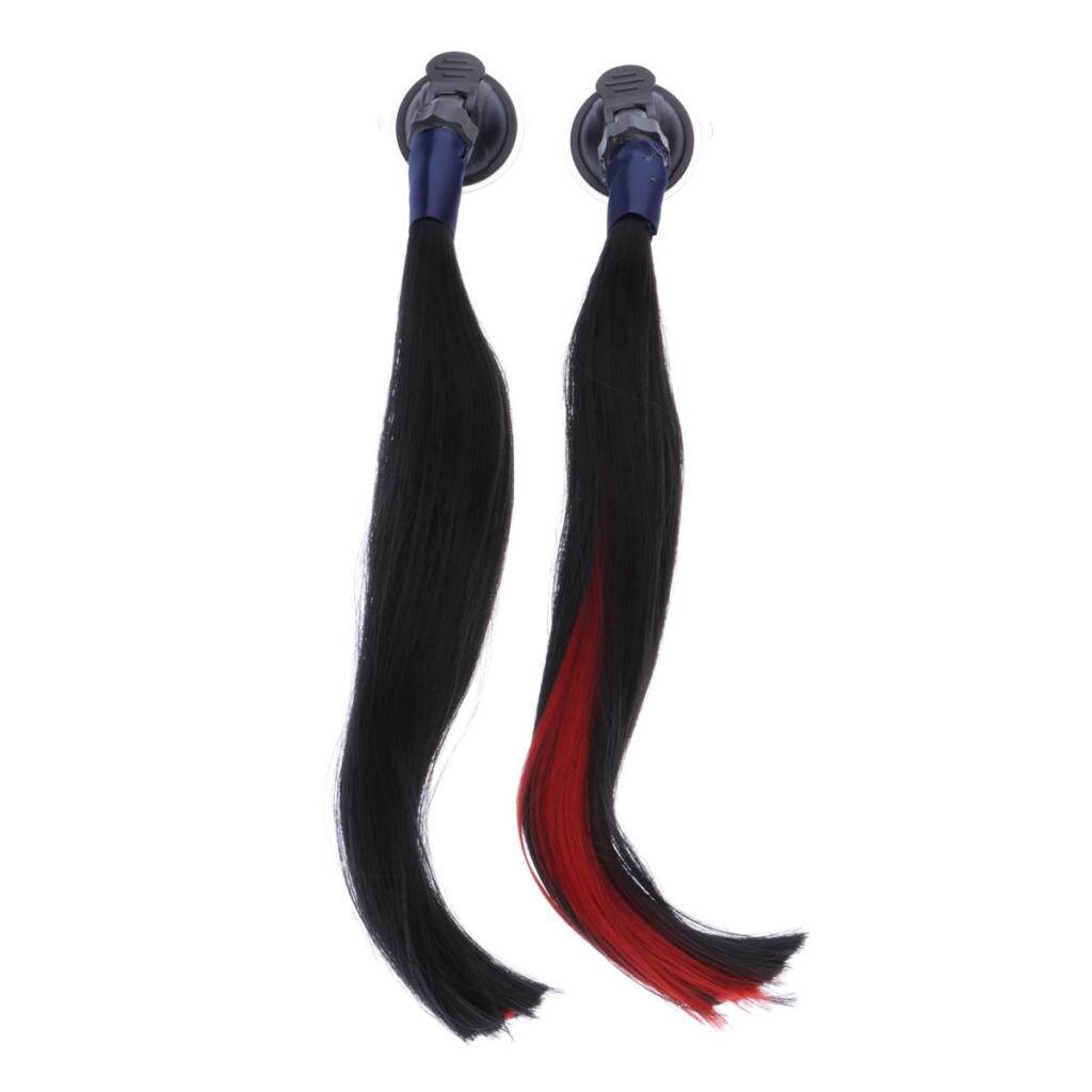 Casco de motocicleta DIY, peluca de pelo, cola de caballo, pelo liso con ventosa para Cosplay, paquete de cabello de 40cm: Black Red