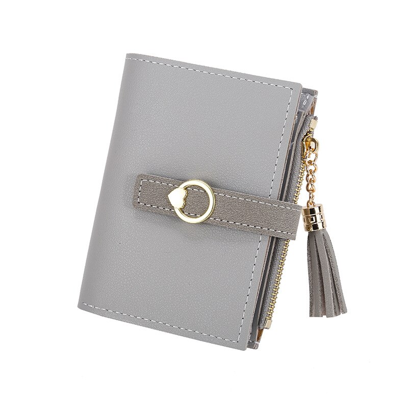 Novo fecho borla pequeno fresco zero carteira multi função bolsa de cartão curto estudante carteira por atacado bolsas crossbody: Gray