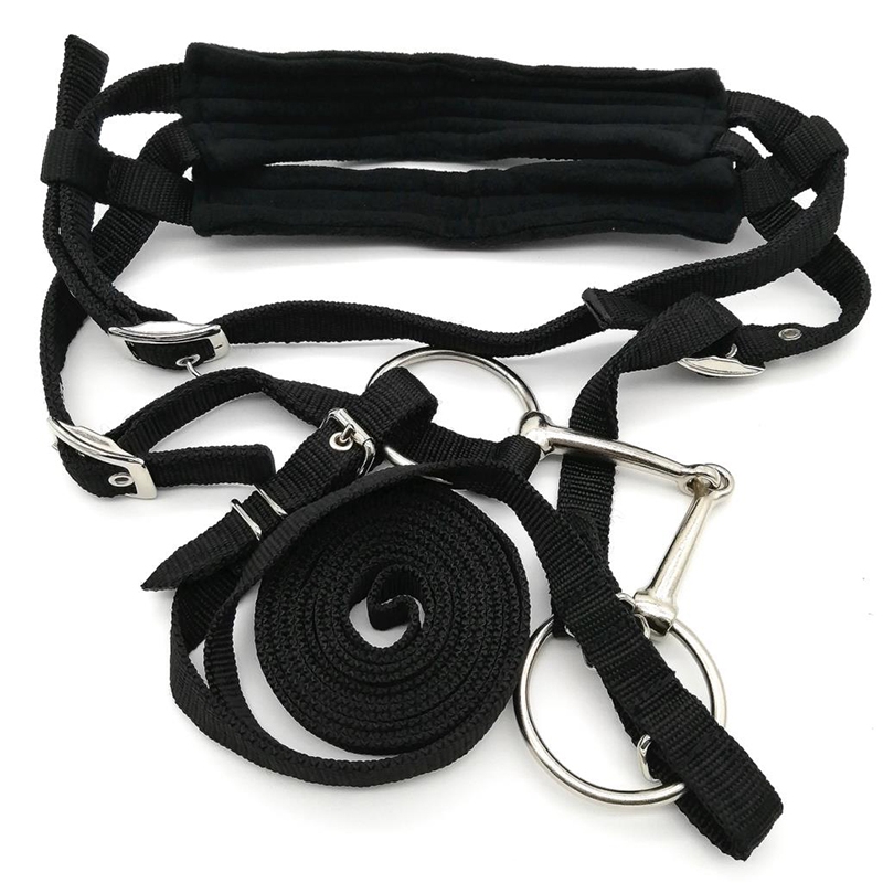 Práctico equipo ajustable de equitación cabestro con brida de caballo con Bit y correa de rienda para accesorios ecuestres de caballo suave Thi