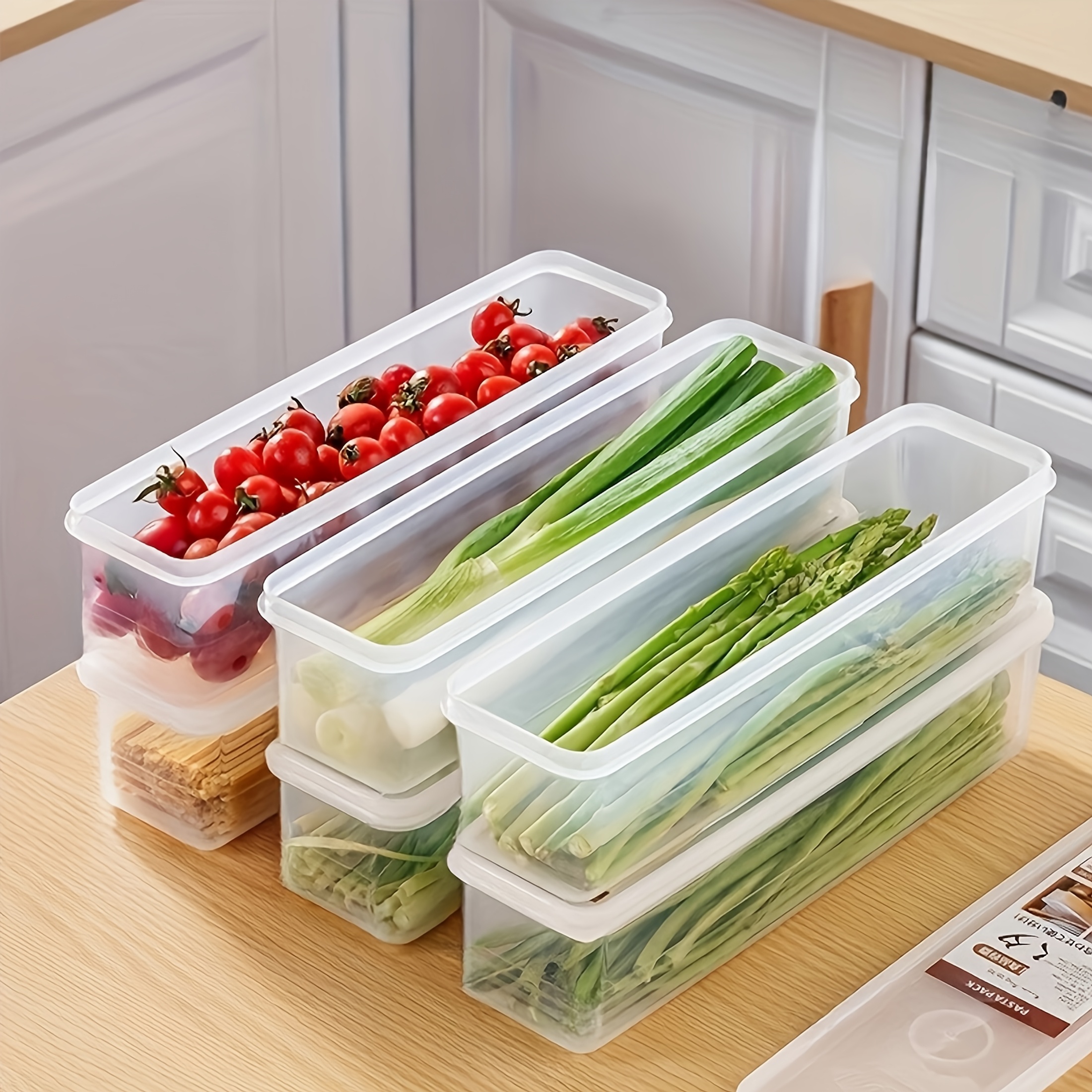 2/4pcs Long Rectangular Food Storage Containers, Plastic Reusable Refrigerator Organizer Boxes for Herbs, Vegetables