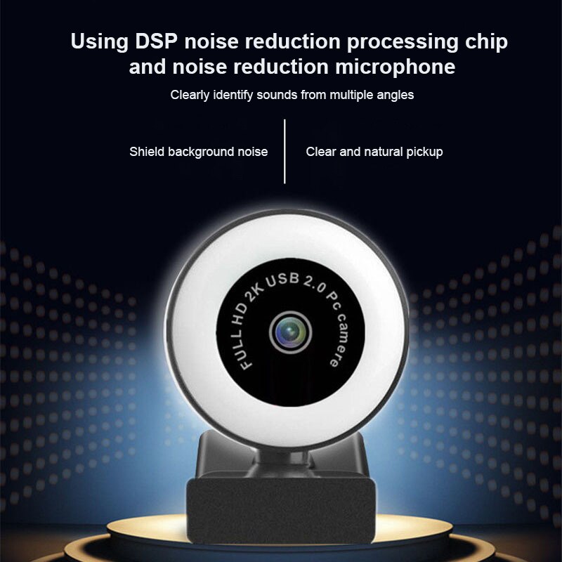 1080P 2K WebCam Computer Camera Webcam Auto Focus HD Fill Light Web Cam With Microphone LED Light Camera For Conference