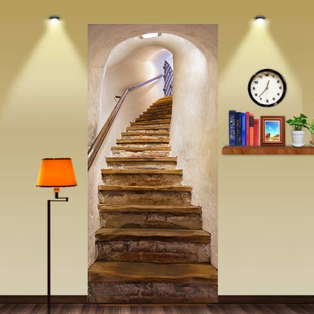 Staircase Stickers 3D Simulation Door Stickers Removable Bedroom Living Room DIY Renovation Wallpaper Easy to Clean Durable