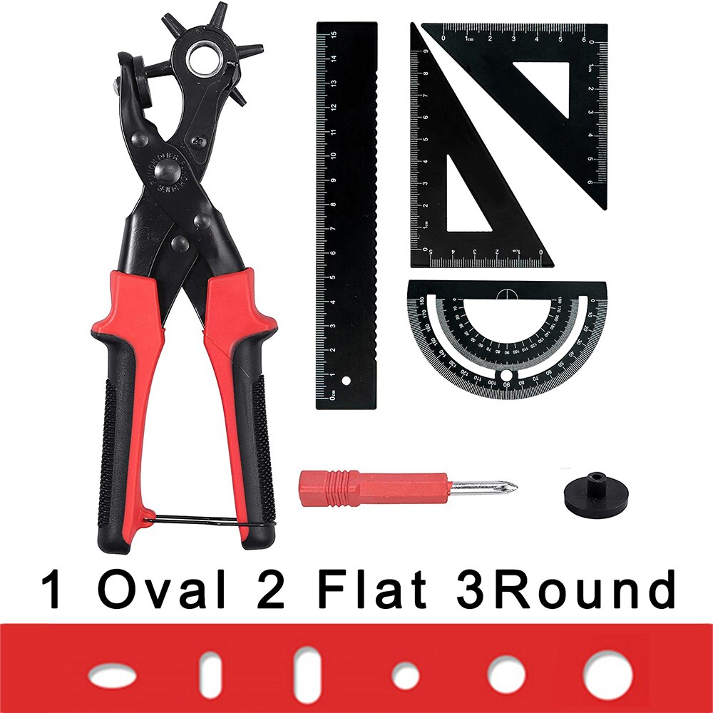 Leer Gat Punch Set Multi Gat Maker Tool Kit Voor Riemen Horloge Bands Bandjes Halsbanden Zadels Schoenen Stof Diy thuis Puncher: 1Oval 2Flat 3Round A