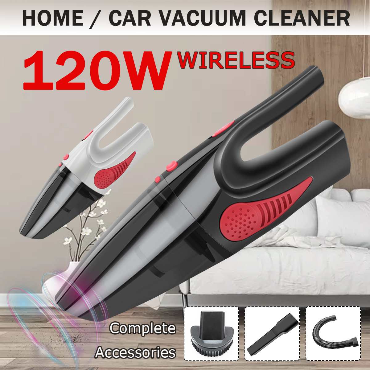 6500Pa Wireless/Wired Powerful Car Vacuum Cleaner Handheld 120W USB Cordless Wet&Dry Use Rechargeable Home Car Vacuum Cleaner