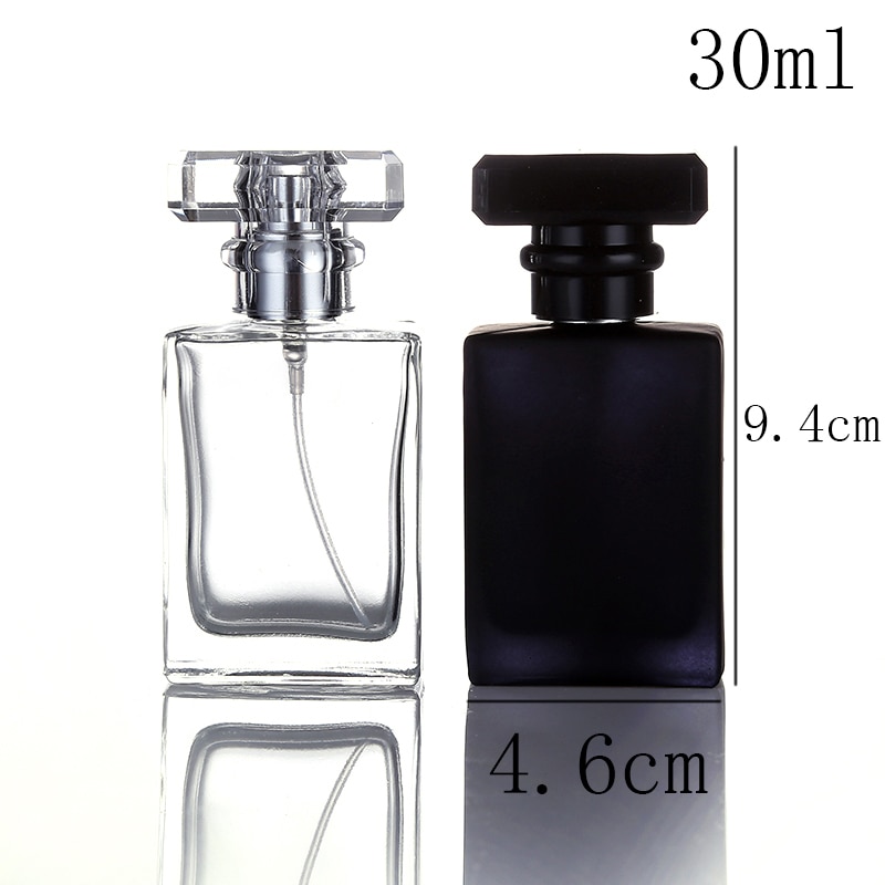 1Pcs Glazen Parfumflesje Verstuiver Parfum Fles Transparant Zwart Spray Fles Kristal Transparante Vierkante 30 Ml