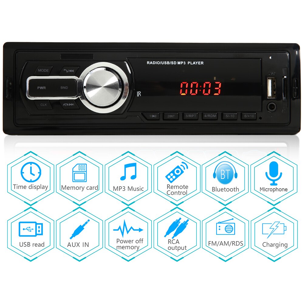 VODOOL 1Din Car Radios Stereo Bluetooth Remote Control AUX-Input USB/RCA FM Audio MP3 Player In-Dash Auto Radio