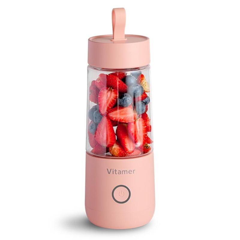 Mini exprimidor portátil de 350ml, Mini licuadora portátil inteligente con USB para zumos, licuadora de batidos recargable: Rosa