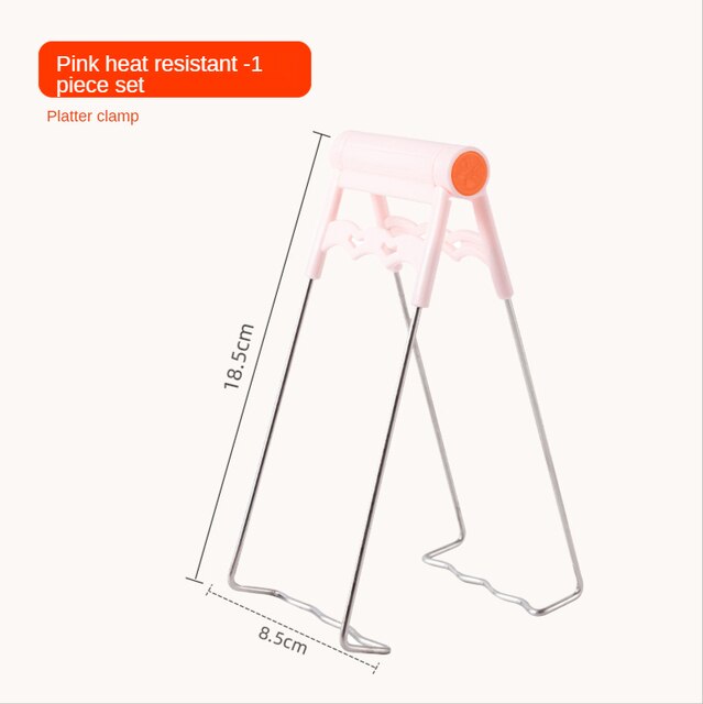 Kitchen Pot Plate Clips Anti Scalding Bowl Gripper Holder Stainless Steel Steamed Dishes Clamp Silicon Oven Gloves Table Pad: 1 Pink Plate Clip