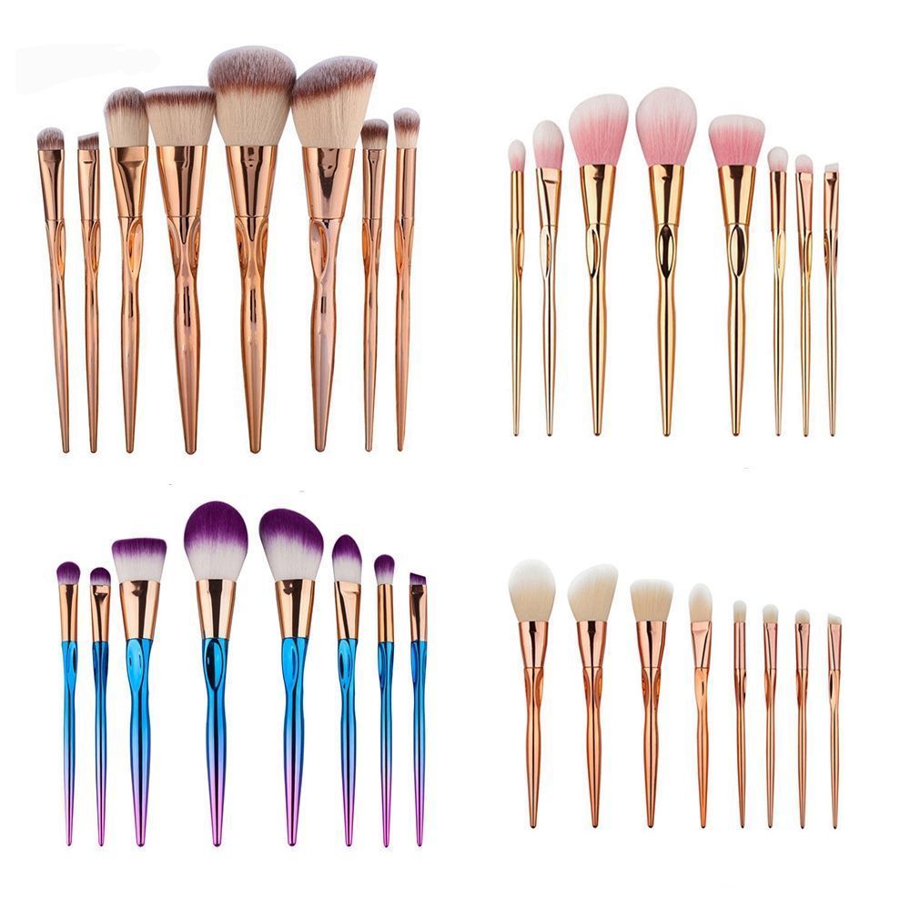 GUJHUI Pro 8 stuks Metalen Make-Up Kwasten Set Cosmetische Gezicht Foundation Power Oogschaduw Blush Make Up Brush Kit Maquiagem Katoen pad