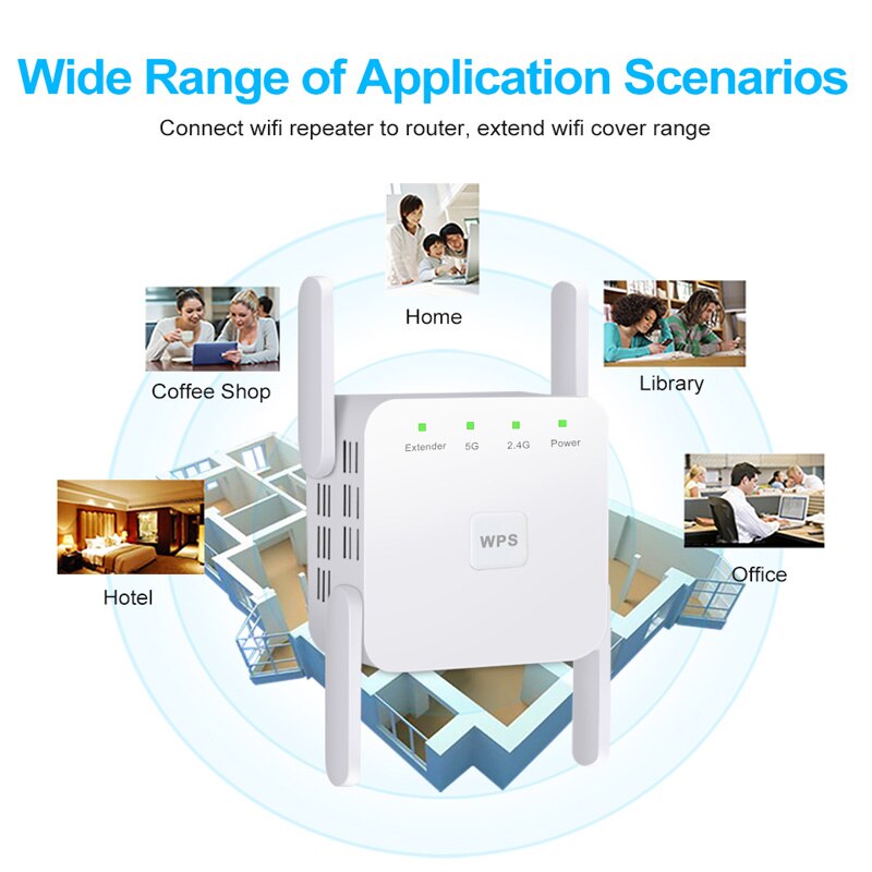 Wireless Wifi Extender WiFi Repeater Long Range Signal Repiter 360 Degree Full Signal Coverage 1200Mbps WiFi Router Amplifier