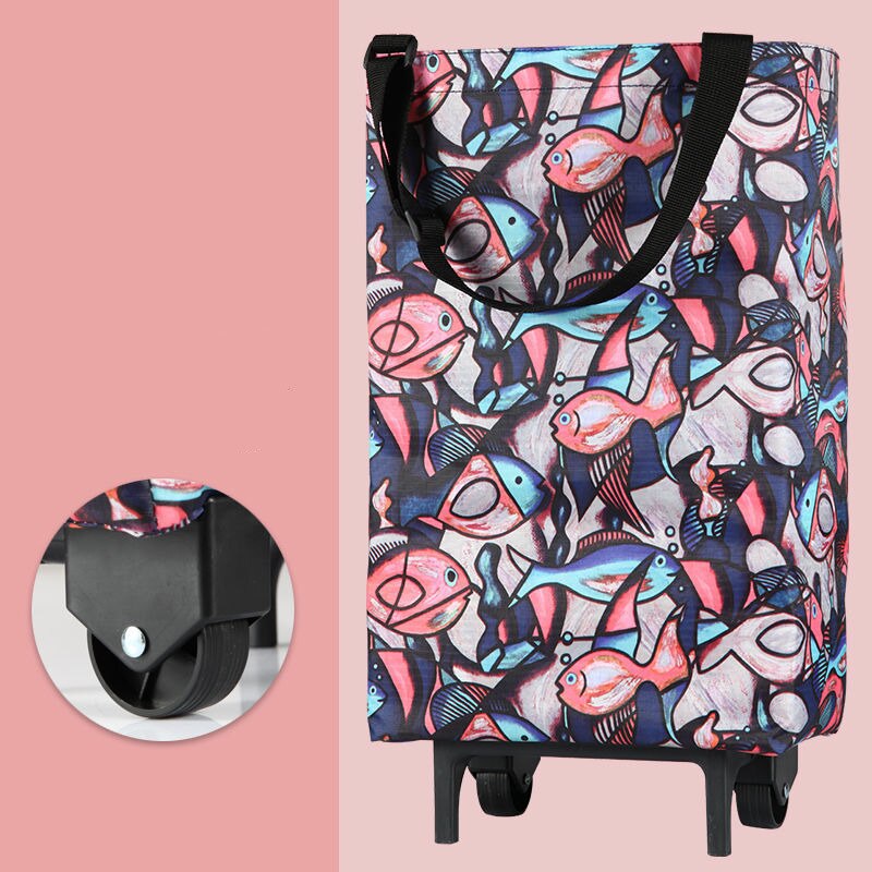 Liten dragvagn shopping mat förvaringsväskor vagn organisator väska på hjul väskor fällbar bärbar shoppingväska köp grönsaker väska: B