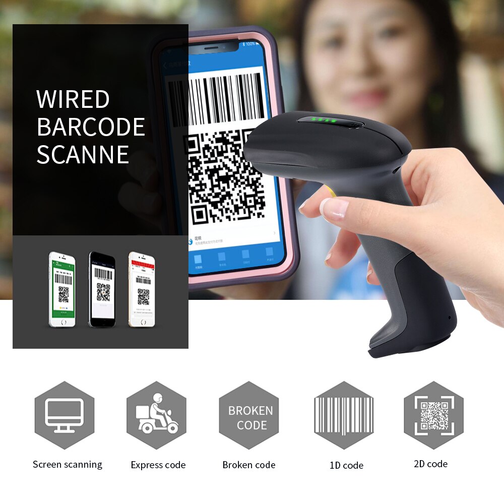 Bedrade 1D Qr 2D Barcode Scanner Usb Bedrade Bar Code Reader Ccd Data Matrix Barcode Afbeelding Auto Scanning Voor Warehourse betaling