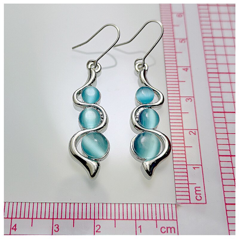 Retro Blue Opal Earrings Female Long Jewelry Bohemian Curve Beaded Earrings Resin Stone Earrings Jewelry