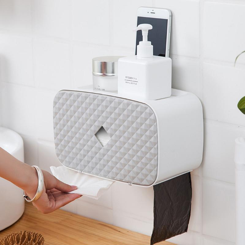 Household Waterproof Wall Mounted Toilet Paper Tray Roll Paper Tube Storage Box Tray Tissue Box Shelf Home Bathroom Product