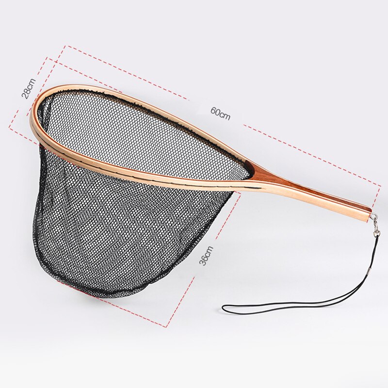Fly Fishing Landing Net Wooden Handle Nylon Landing Handle Trout Mesh Fish Catch Release Scoop Fishing Tool