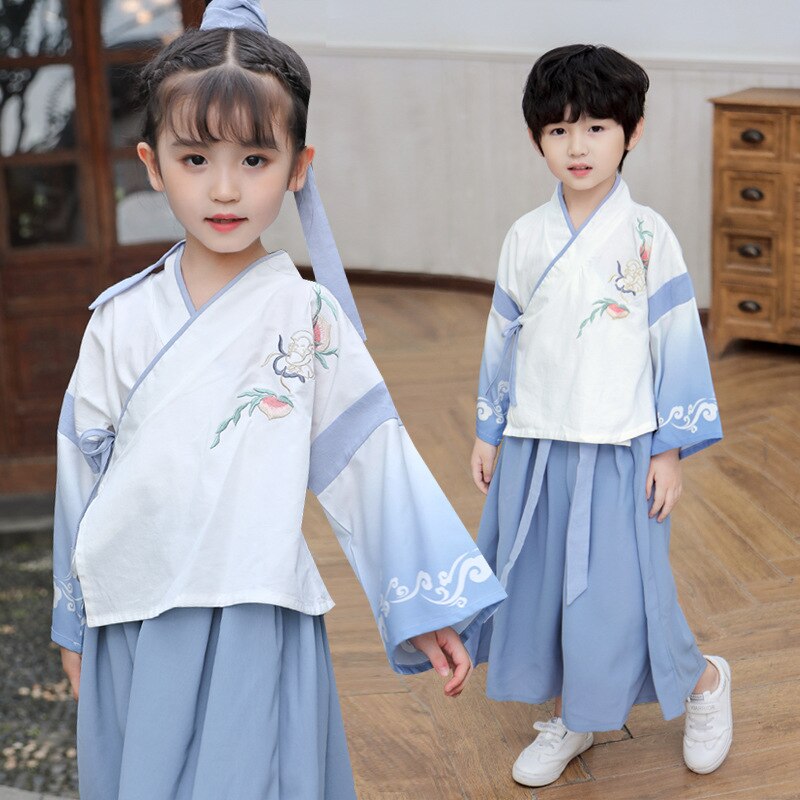 freundlicher Traditionellen Chinesischen Stil Stickerei Hanfu Kleid Hosen freundlicher Jungen Mädchen retro Seetang Anzug Kleidung einstellen Strickjacke Mantel Hosen