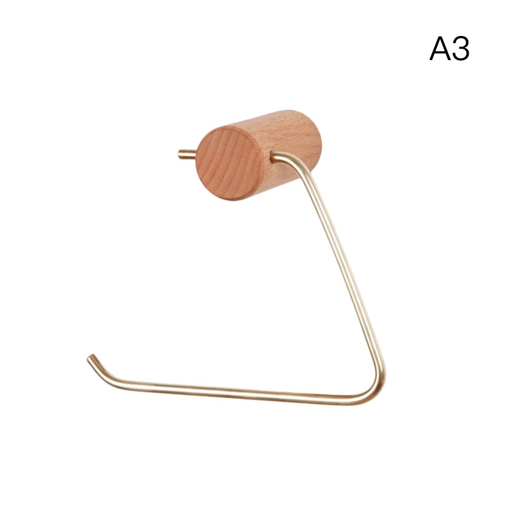 Punch-free Nordic Bathroom Paper Roll Bracket Brass Solid Wood Wall Hanging Napkin Bracket Toilet Paper Towel Rack: A3