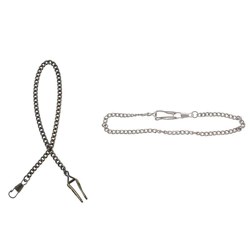 2 Pcs Retro Antique Vintage Pocket Watch Chain, Silver & Bronze