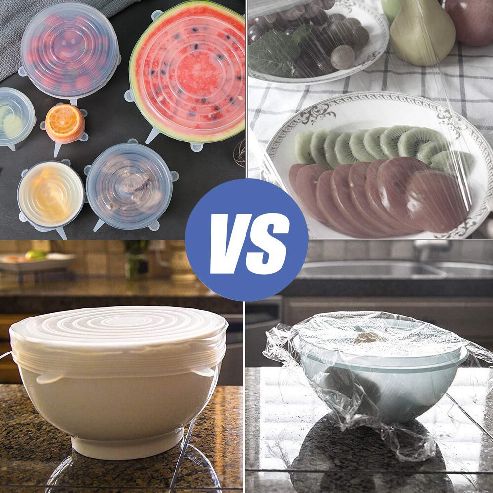 6/12 stk silikone låg til køkkengrej skål universal silikonelåg mad genanvendelige stræklåg madindpakning skål køkkenpropper