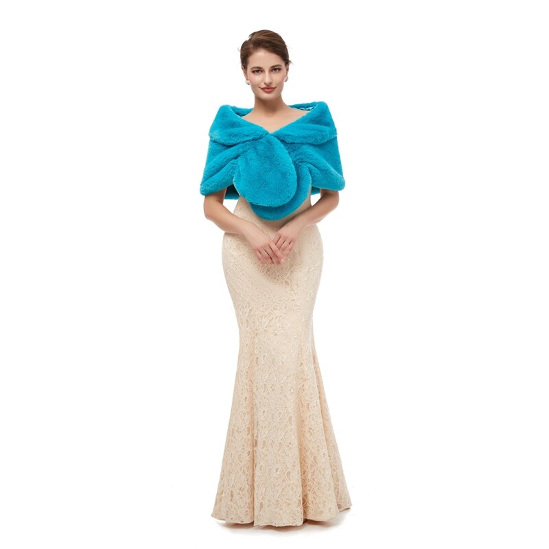 Chales negros de piel para mujer, abrigos para vestidos formales de boda, prendas de vestir exteriores de boda, capa nupcial, otoño e invierno, Boleros cálidos, novedad de: Picture Blue