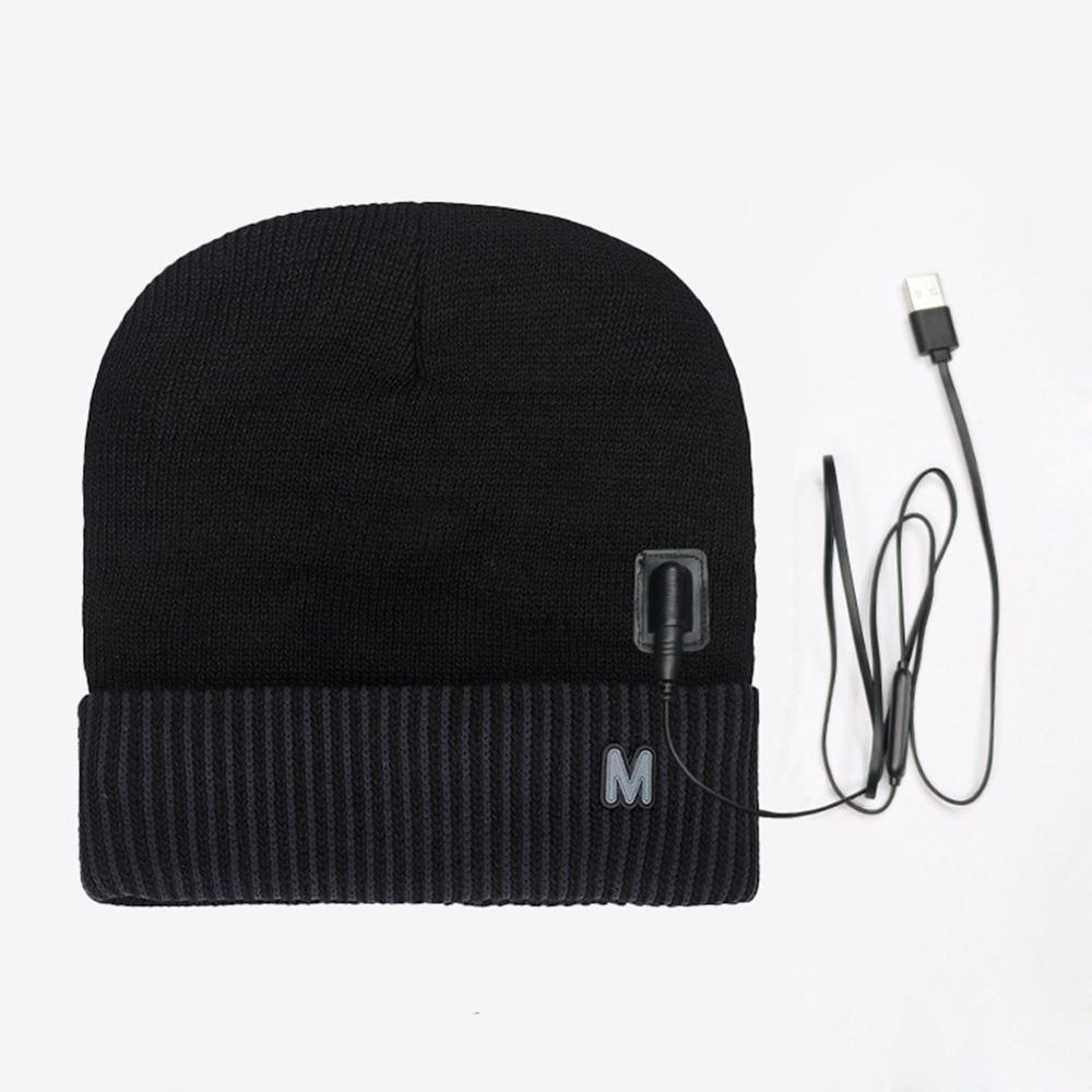 Berretto da cranio invernale con cappello riscaldato USB intelligente per uomo e donna ricaricabile lavabile con 3 flangiature lavorate a maglia: nero