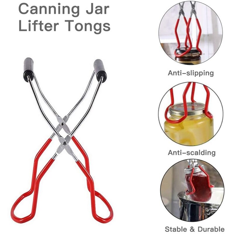Canning Jar Lifter,Mason Jar Canning Lids,Wide-Mouth Clip Jar Lifter Funnel Sponge Brush and Canning Food Labels