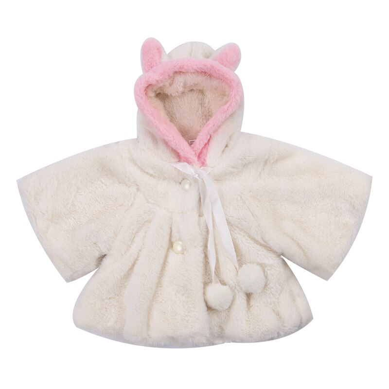 Cute Baby Toddler Girl Warm Fleece Winter 3D Ear Hooded Coat Snowsuits Jacket Cloak Clothes for Girls: White / 12M