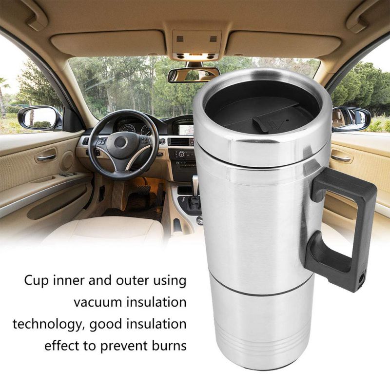 Universal 450ml elektrisk i bilen rustfrit stål rejseopvarmning kop kaffe te bil kop krus til de fleste bil kopholdere 12/24v