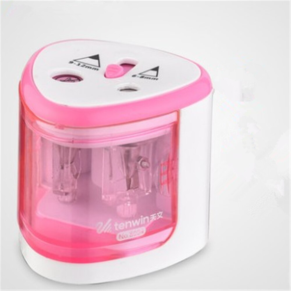 Automatische Twee-gat Elektrische Touch Schakelaar Puntenslijper voor kinderen Briefpapier voor diameter 6-12mm potlood: pink