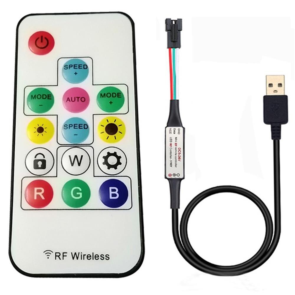 Led Strip Controller Mini Rf DC USB Connector 3key 14ky 17key Controller for Ws2811 Ws2812b Addressable Led Strip Light