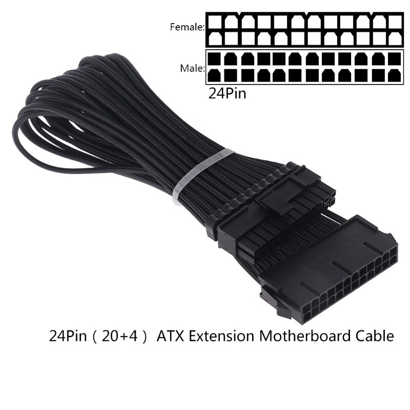 Mouw Extension Voeding Kabel 24-Pin Een Tx/Eps/8-Pin Pci-E Gpu/8pin cpu/6-Pin Pcie/4Pin Cpu Kabel Met Kammen 18 Awg: Black 24PIN