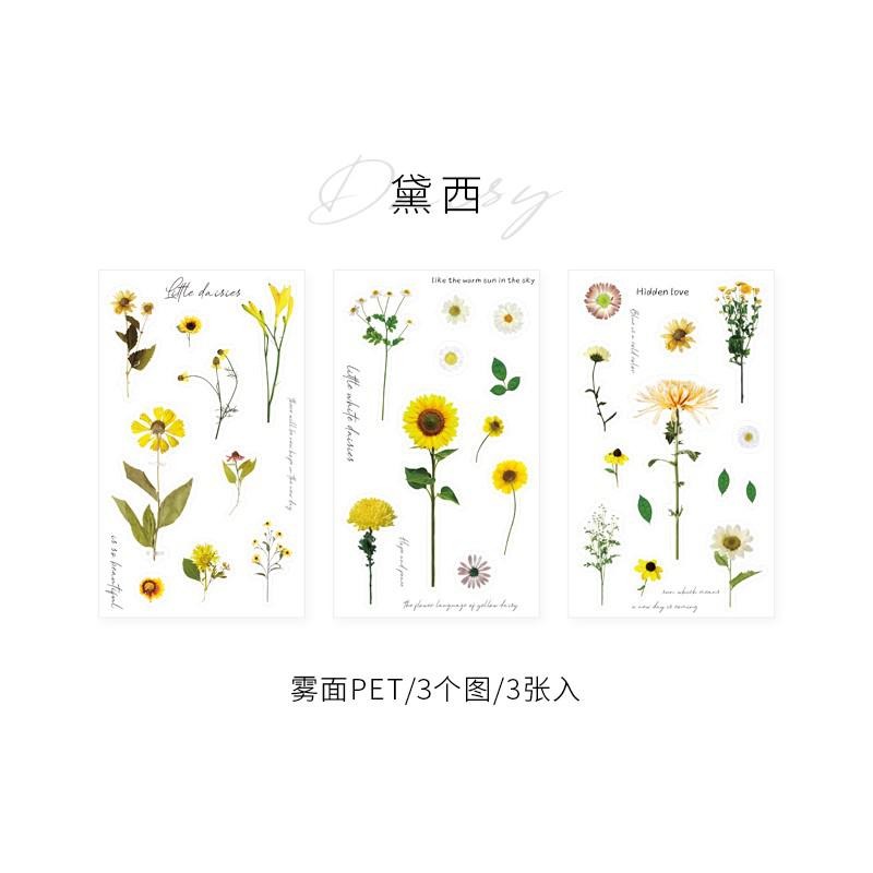 3 Sheets Floral Plants Adhesive Stationery Sticker Diy Album Scrapbooking Diary Planner Journal Sticker Decorative Label: H