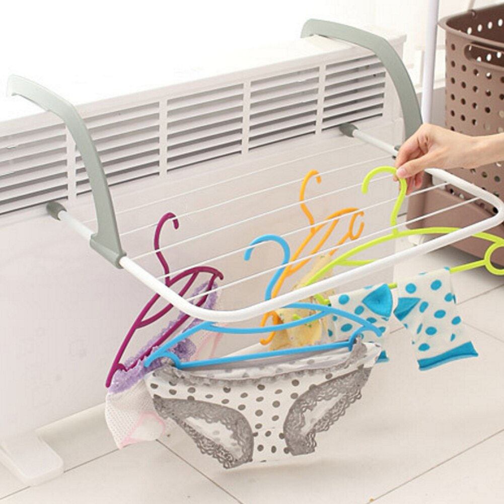 Sammenklappelig radiator håndklæde tørretumbler tørrebøjle hylde balkon vasketøj opbevaringsholder stativ 5 skinne bar holder vasketøjsprodukter