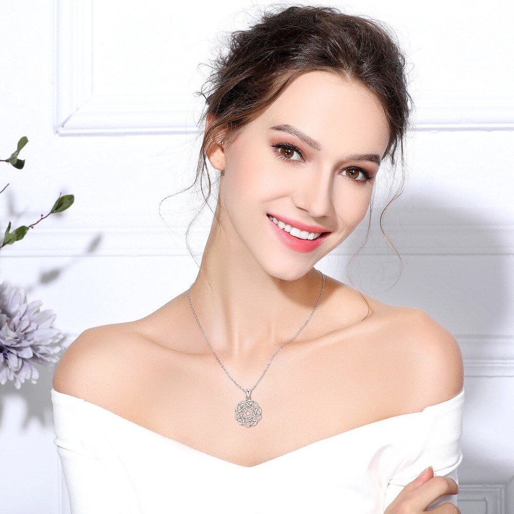 EUDORA-Collar de plata de ley 925 con nudo de amor para mujer, colgante único con forma de flor, celtas, joyería para mujer, de cumpleaños para niña y familia, D256