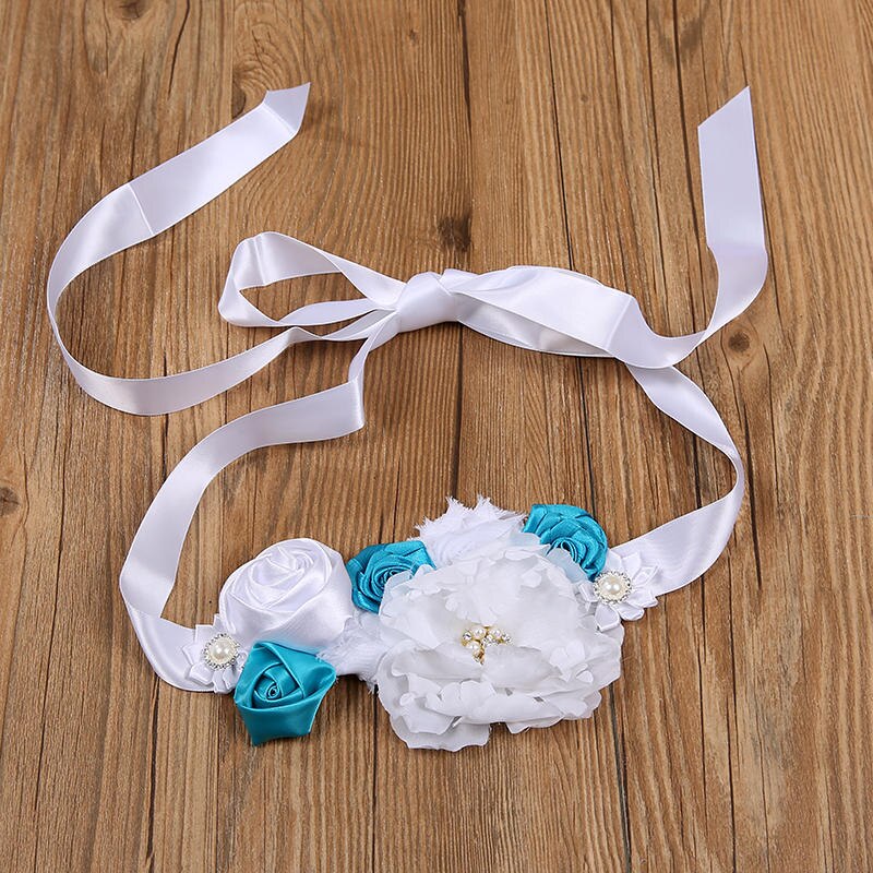 Cinturones de flores para niños, vestido de novia para niñas, fajas, cinturón de satén para niñas, cintas de encaje con diamantes de imitación, faja para niña de flores rosa, blanco: Blanco