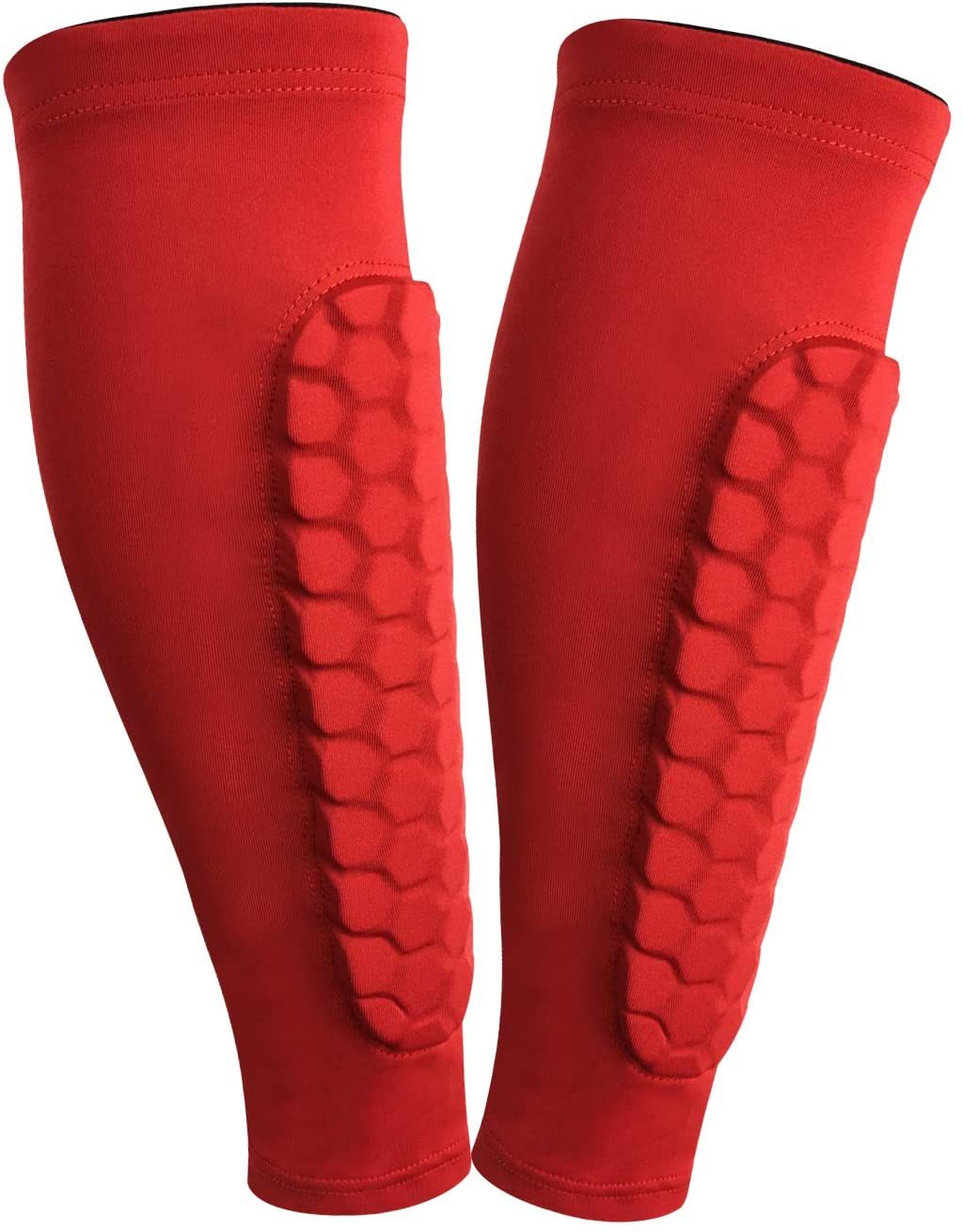 2 sztuk piłka nożna ochraniacz piszczeli dla piłkarzy Honeycomb antykolizyjna nalogenniki Protector opaska na łydkę Kickboxing Shinguards dorośli młodzież: Red / XL