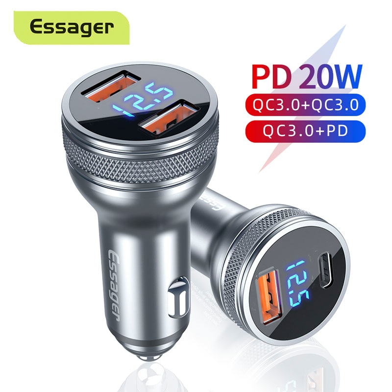 Essager Mini 36W caricatore per auto USB caricabatterie rapido 3.0 per iPhone Samsung Xiaomi USB tipo C caricabatterie per telefono a ricarica rapida per auto