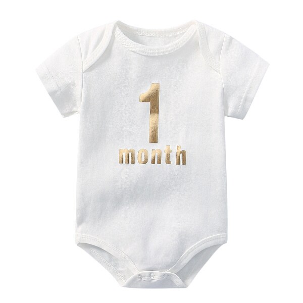 Body de niño y niña para recién nacido de 0 a 1 mes, ropa de niños y bebés con cuello redondo de algodón blanco, traje de pijama para mamá y papá con letras I Love Summer: gold 1 month