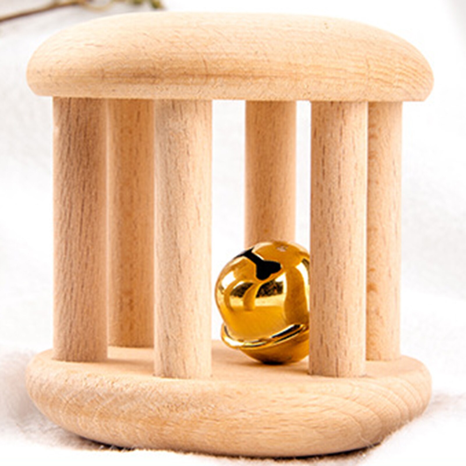 Puzzle Baby Toy Wooden Dog Car Shape Teether Bell Rattles Handle Children