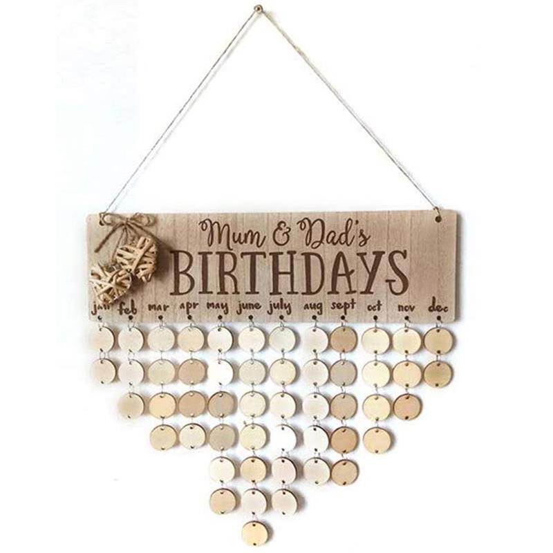 DIY Wood Calendar Birthday Reminder Board Family Heart Printed Wall Calendar Sign Special Dates Reminder Home Hanging Decor