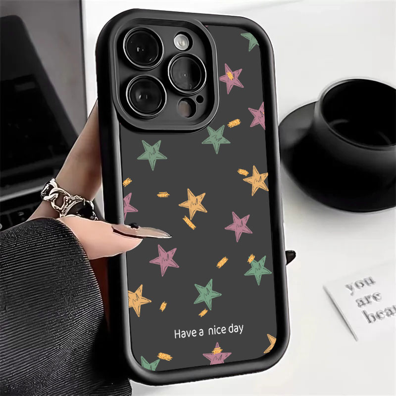 Funda de teléfono para OPPO Reno 13 F 13FS 5G /Reno13 F FS 4G, funda protectora de silicona suave con forma de corazón de amor y estrellas a la: ABS / Negro