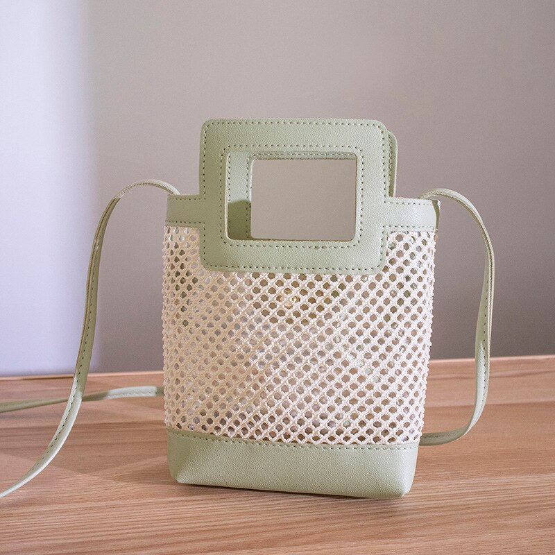 hohl Crossbody Schulter Kleine Tasche lässig gewebte Totes Frauen Eimer Handtasche Gelee praktisch Geldbörse: grün