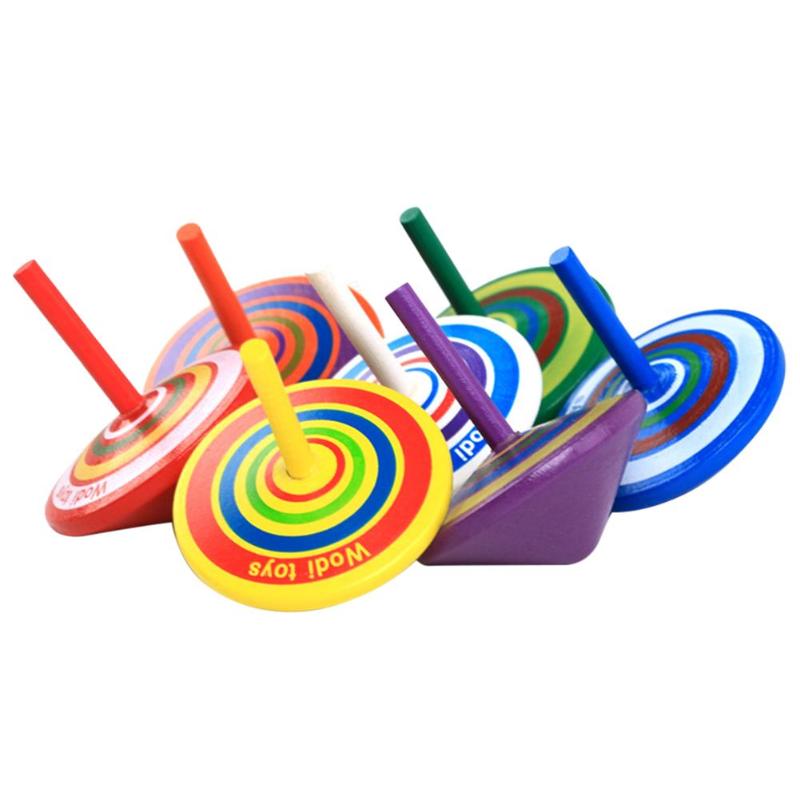 Mini Wooden Spinning Top Toys for Kids Colorful Wooden Funny Clown Gyro Classic Burst Gyroscope Spinning Toy