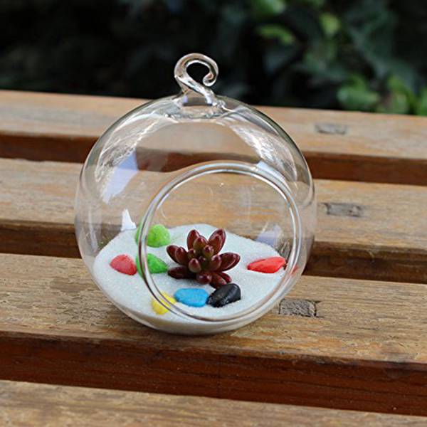 Hanging Glass Bottle Glass Vase Terrarium Hydroponic Container Decor - 12cm