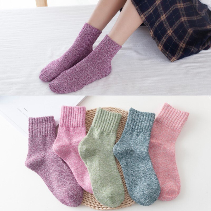 Farverige kæmmede bomuld glade sokker kvinder pige vinter varm kompression sokker afslappet sportsstrømpe