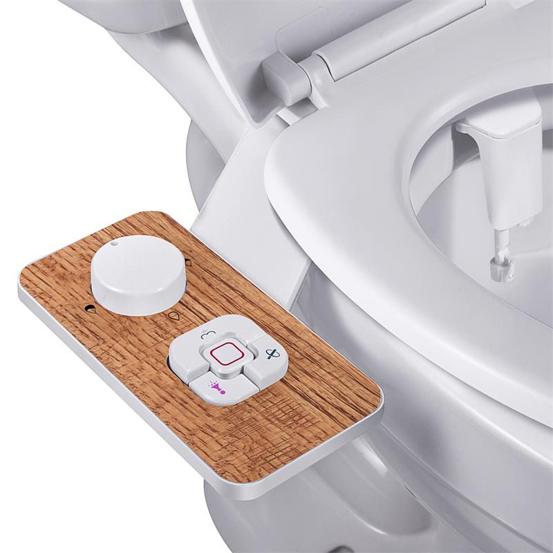 Bidet Befestigung Wc Sitz Ultra-dünne Nicht-elektrische Selbst-reinigung Dual Düsen frontal & Hinten Waschen für kalten Wasser-Holzmaserung: 1-2