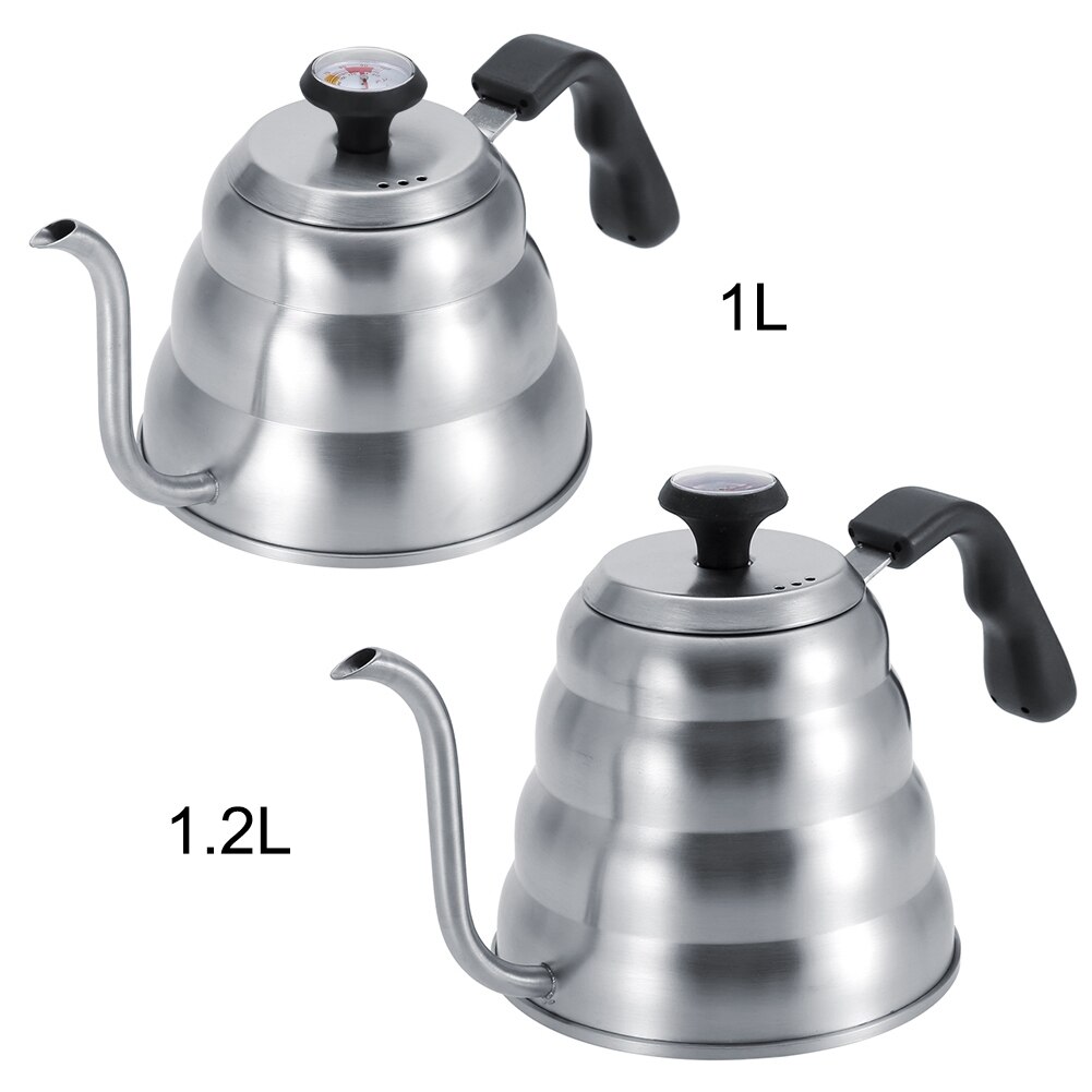 1/1.2L Drip Kettle With Built-in Thermometer Stainless Steel Pour Over Coffee Tea Pot Long Neck Gooseneck Drip Kettle