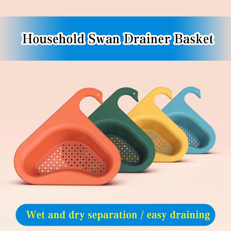 Multifunctional Swan Sink Drain Rack Kitchen Triangular Hanging Fruits Vegetables Drain Shelf Kitchen Dry Wet Separation Basket