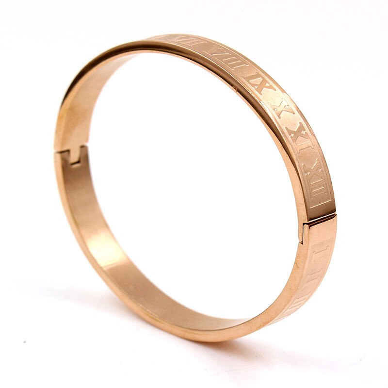 Männer Und Frauen Edelstahl Rose Gold Farbe Paare Armband Carving Römischen Ziffer Liebhaber Manschette Armband Armreif Hochzeit Schmuck