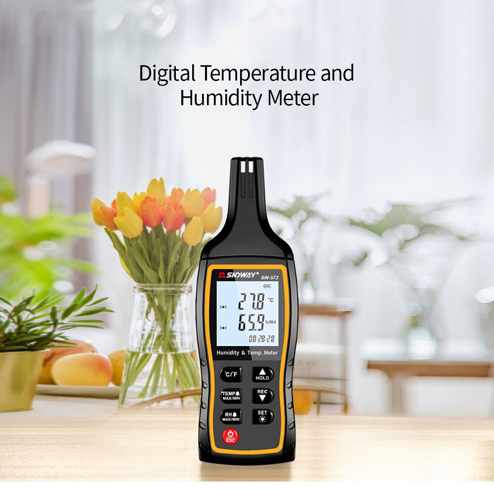SNDWAY SW-572 Digital Temperature and Humidity Meter Mini Thermometer Hygrometer with Max/Min/Data Hold Time Display Mode